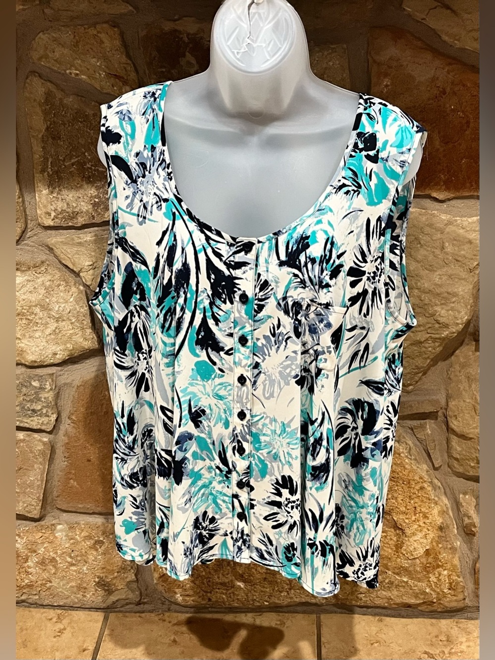 Style & Co Light & Cool Sleeveless Floral Blouse Women's XL Button Front